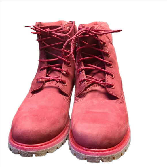 Timberland Red Nubuck Lace-Up Boots Size 7 (38 EU) - Picture 2 of 5